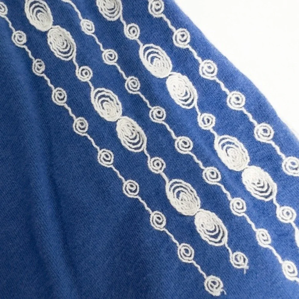 J Jill‎ Embroidered 3/4 Sleeve Tunic Top Petite Large Blue Boho Coastal Beach - Picture 10 of 16